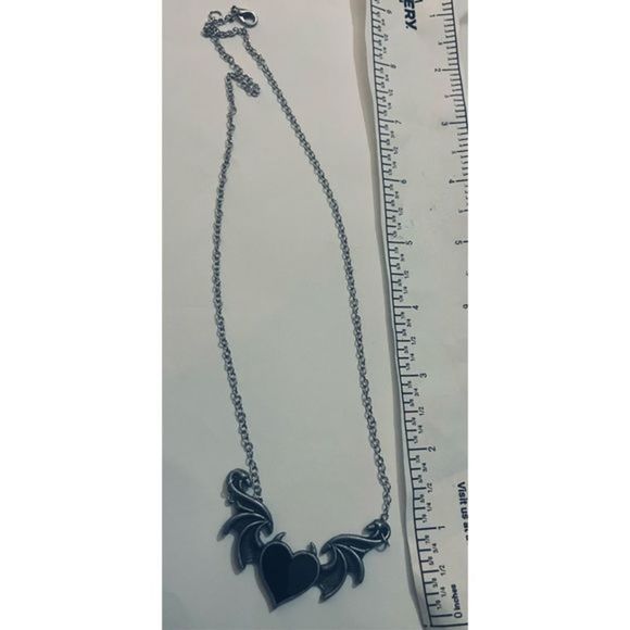 BLACK DEVIL BAT WING HEART GOTH NECKLACE - Picture 6 of 6